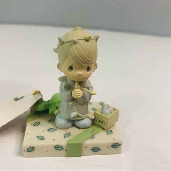 precious moments miniature green holly leaf pattern christmas box lid and tag - Picture 4 of 8